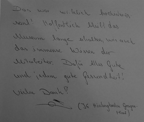 Eintrag ins Gästebuch (Foto: hgf) Eintrag ins Gästebuch (Foto: hgf)